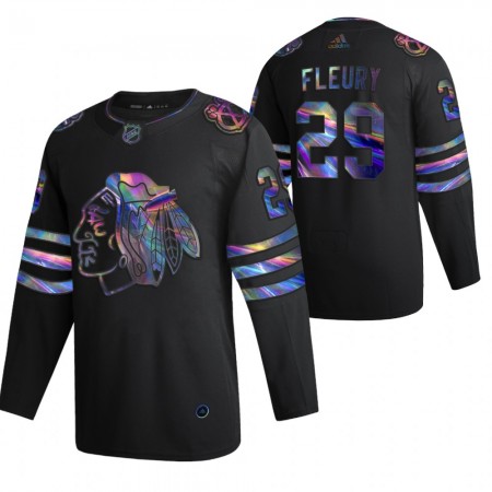 Chicago Blackhawks Marc-Andre Fleury 29 2021-22 Iriserend holografisch Zwart Authentic Shirt - Mannen